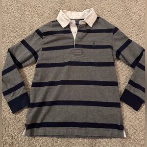 Polo Ralph Lauren Rugby Long Sleeve Collar Pullover S 8 Navy Blue Gray Stripe